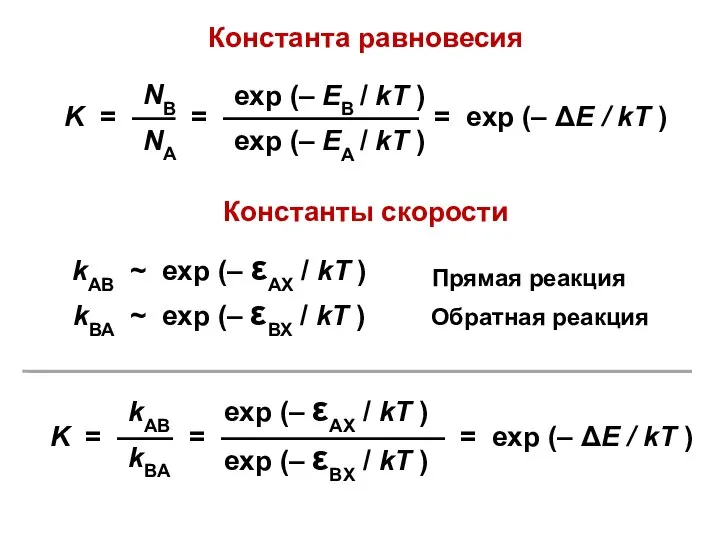 Константа равновесия Константы скорости