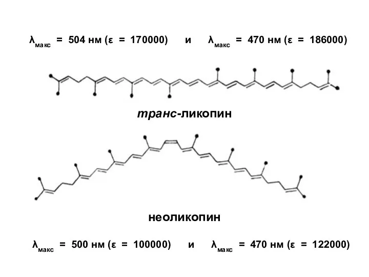 λмакс = 504 нм (ε = 170000) и λмакс = 470