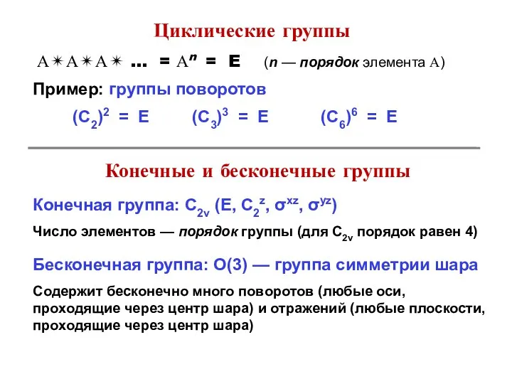 А✴А✴А✴ … = Аn = E (n — порядок элемента А)