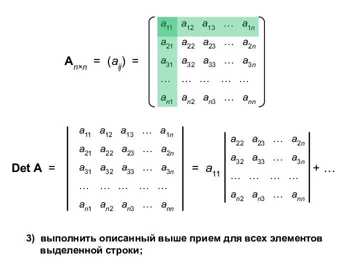 3) выполнить описанный выше прием для всех элементов выделенной строки;