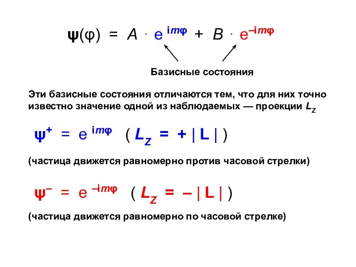 ψ(φ) = А ⋅ е imφ + В ⋅ e–imφ Базисные