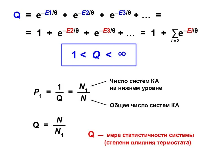 Q = е–Е1/θ + е–Е2/θ + е–Е3/θ + … = =