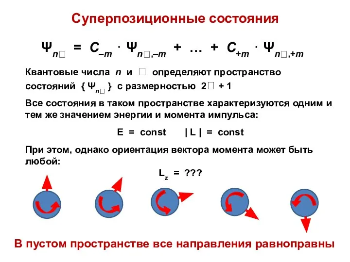 Суперпозиционные состояния Ψn = C–m ⋅ Ψn,–m + … + C+m