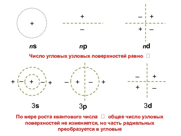 По мере роста квантового числа  общее число узловых поверхностей не