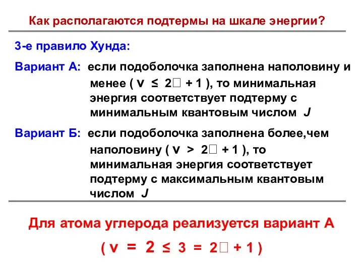 Как располагаются подтермы на шкале энергии?