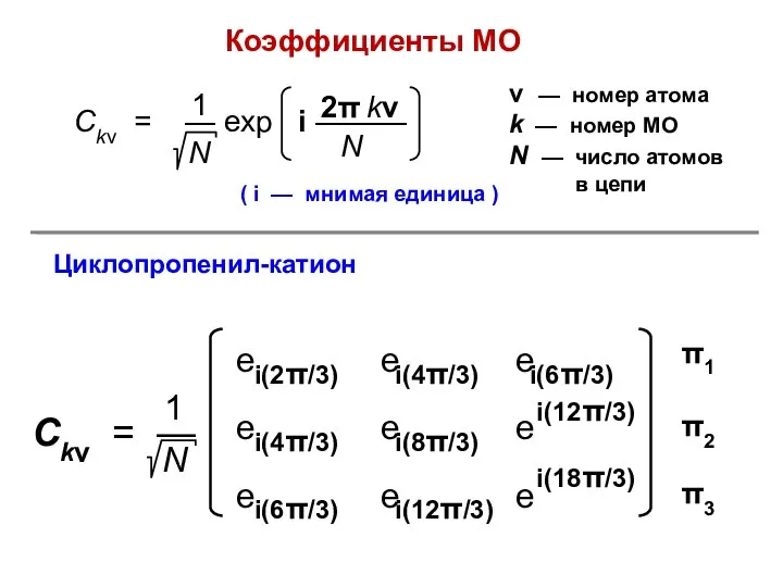 Коэффициенты МО ( i — мнимая единица ) ν — номер