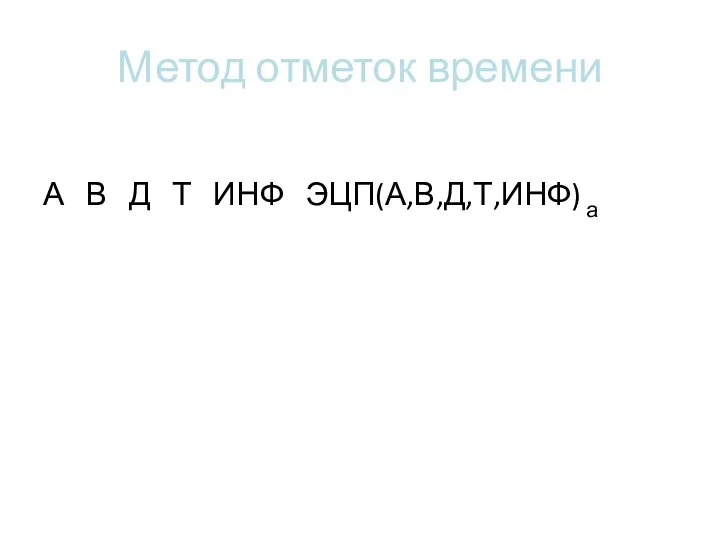 Метод отметок времени А В Д Т ИНФ ЭЦП(А,В,Д,Т,ИНФ) а