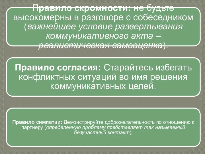 Правило скромности: не будьте высокомерны в разговоре с собеседником (важнейшее условие