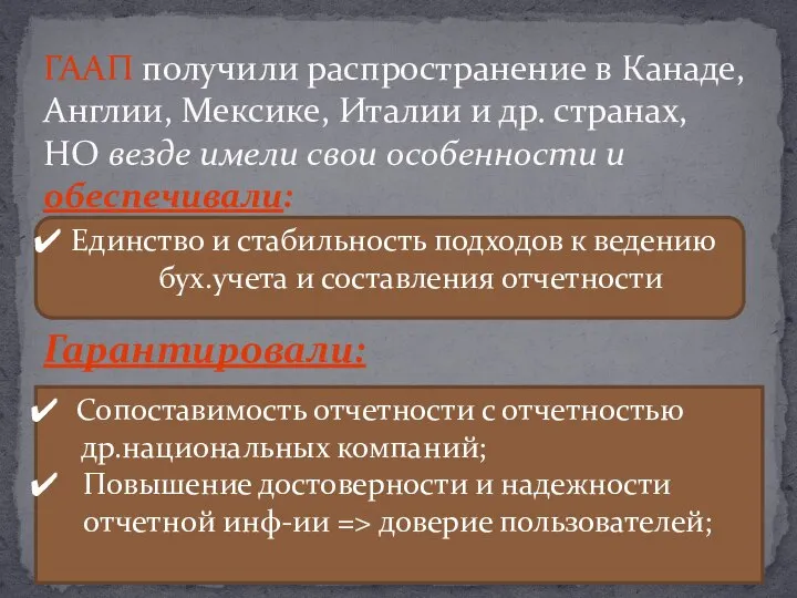 ГААП получили распространение в Канаде, Англии, Мексике, Италии и др. странах,