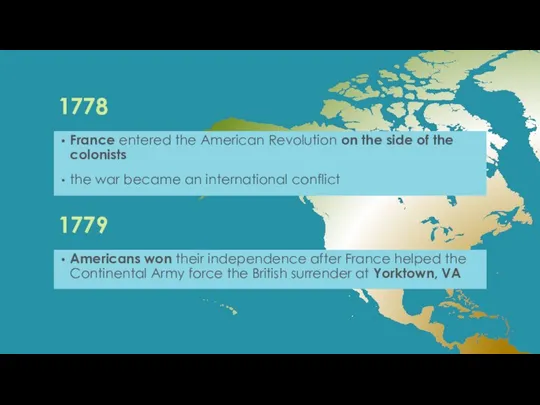 1778 France entered the American Revolution on the side of the
