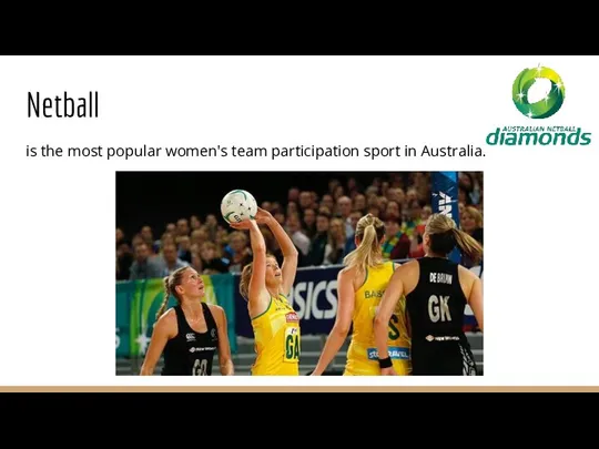 Netball is the most popular women's team participation sport in Australia.