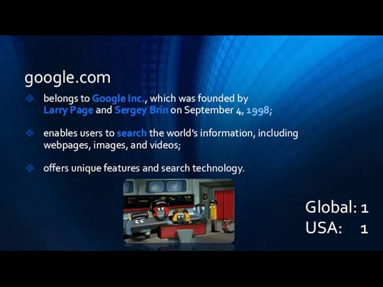 google.com belongs to Google Inc., which was founded by Larry Page