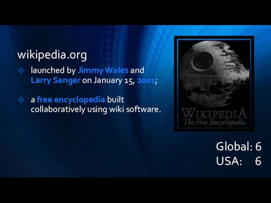 wikipedia.org launched by Jimmy Wales and Larry Sanger on January 15,