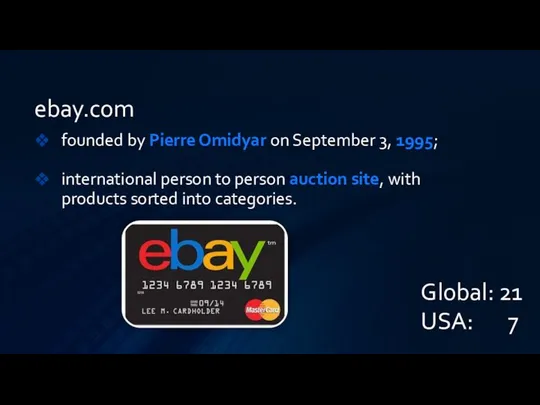 ebay.com founded by Pierre Omidyar on September 3, 1995; international person