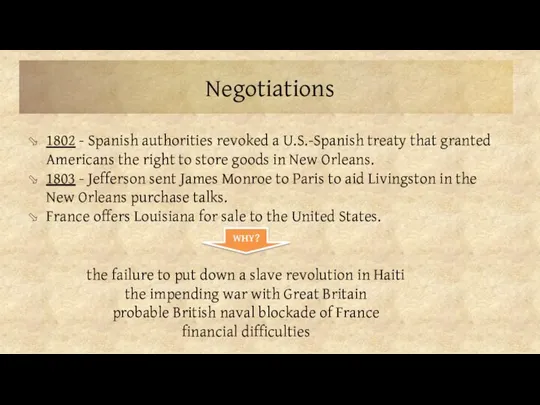 Negotiations 1802 - Spanish authorities revoked a U.S.-Spanish treaty that granted