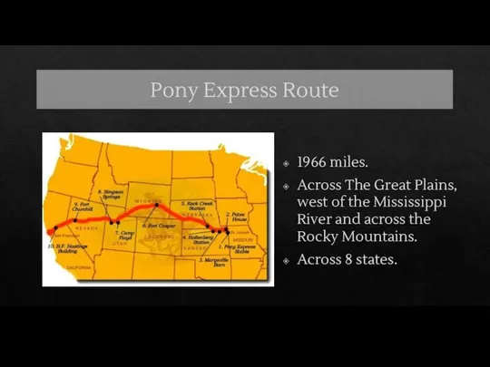 Pony Express Route 1966 miles. Across The Great Plains, west of