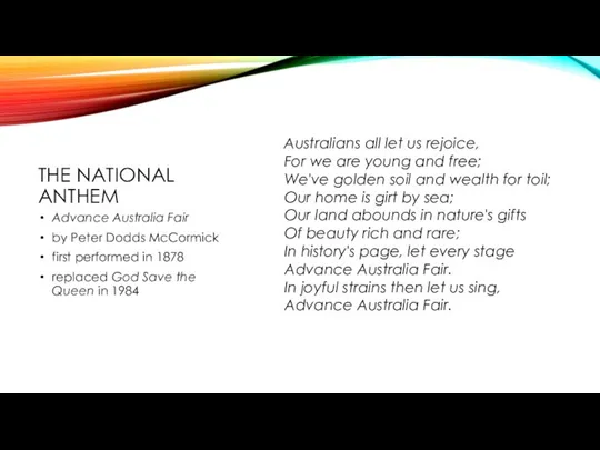 THE NATIONAL ANTHEM Advance Australia Fair by Peter Dodds McCormick first