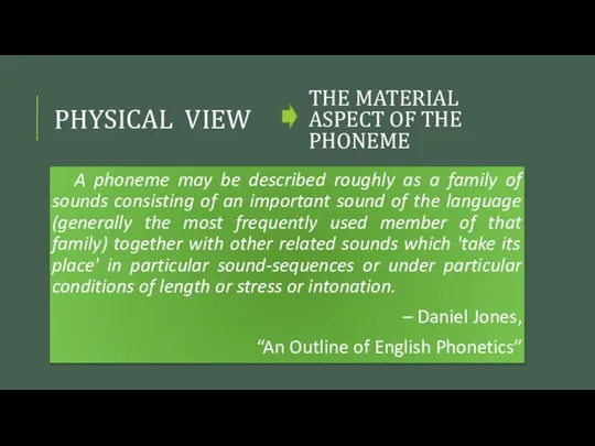 PHYSICAL VIEW A phoneme may be described roughly as a family