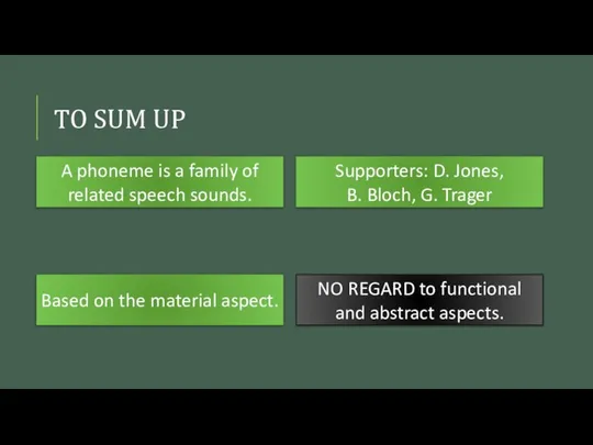 TO SUM UP A phoneme is a family of related speech