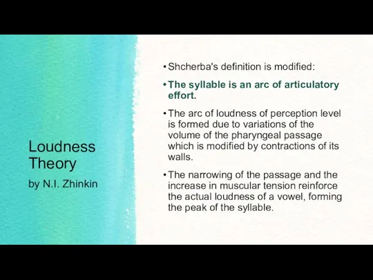 Loudness Theory Shcherba's definition is modified: The syllable is an arc