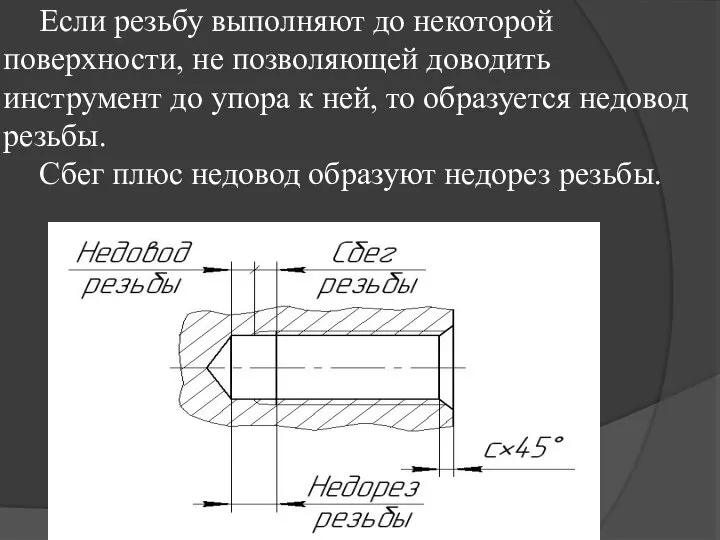 Если резьбу выполняют до некоторой поверхности, не позволяющей доводить инструмент до