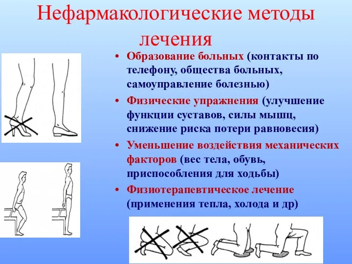 Образование больных (контакты по телефону, общества больных, самоуправление болезнью) Физические упражнения