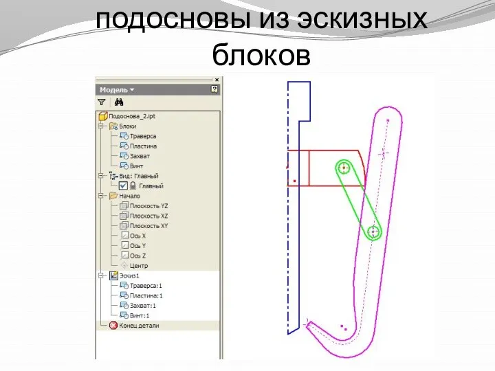 Создание детали подосновы из эскизных блоков