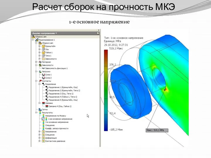 Расчет сборок на прочность МКЭ 1-е основное напряжение