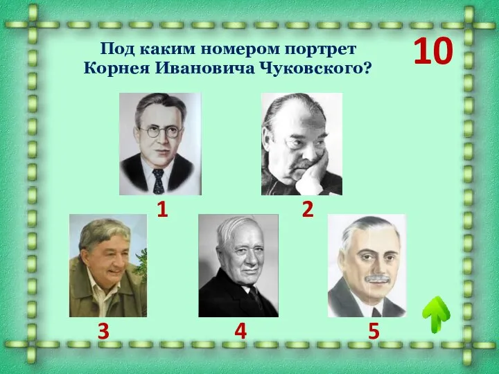 10 1 2 3 4 5 Под каким номером портрет Корнея Ивановича Чуковского?