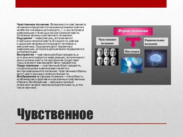 Чувственное Чувственное познание. Возможности чувственного познания определяются нашими органами чувств и