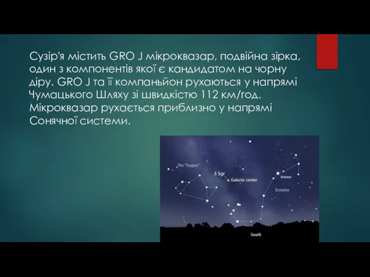 Сузір'я містить GRO J мікроквазар, подвійна зірка, один з компонентів якої