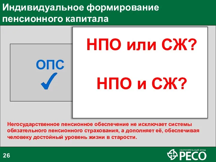 Индивидуальное формирование пенсионного капитала НПО или СЖ? НПО и СЖ? ОПС