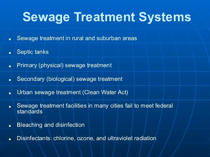 Sewage Treatment Systems Sewage treatment in rural and suburban areas Septic