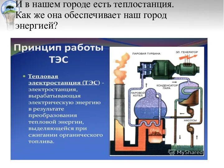 И в нашем городе есть теплостанция. Как же она обеспечивает наш город энергией?