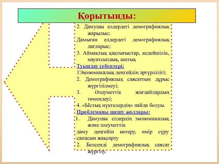 Проблеманың өзектілігі: 1. Халықтың біркелкі қоныстанбауы; 2. Дамушы елдердегі демографиялық жарылыс;