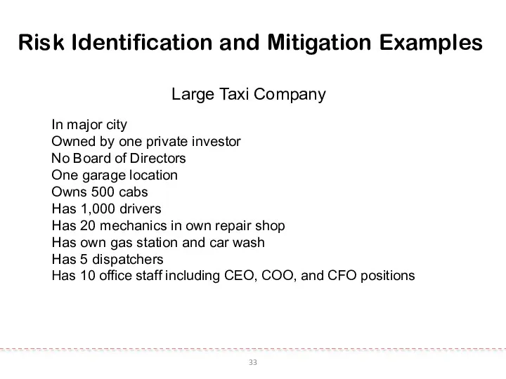 33 Risk Identification and Mitigation Examples Large Taxi Company In major