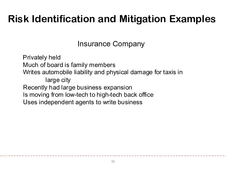 35 Risk Identification and Mitigation Examples Insurance Company Privately held Much