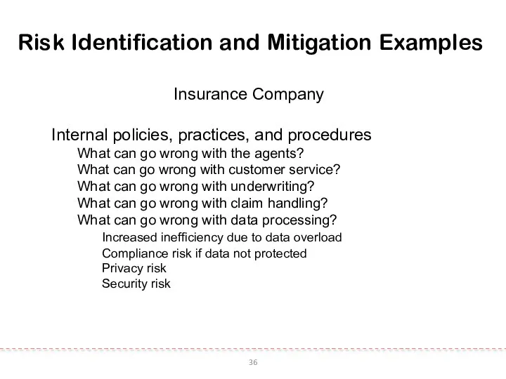 36 Risk Identification and Mitigation Examples Insurance Company Internal policies, practices,