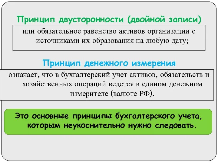 Принцип двусторонности (двойной записи) или обязательное равенство активов организации с источниками