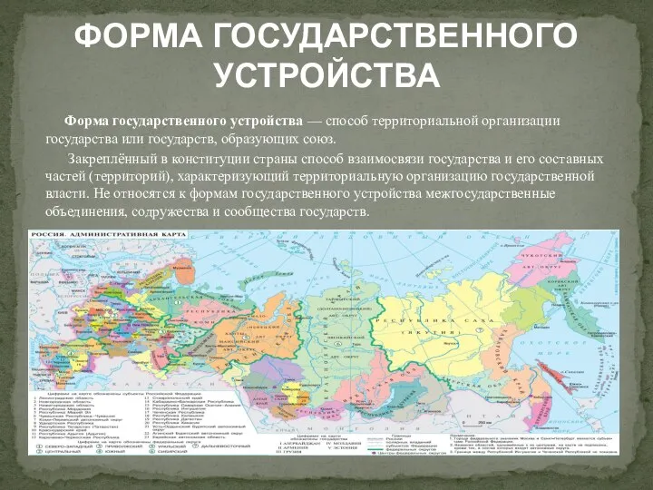 Форма государственного устройства — способ территориальной организации государства или государств, образующих