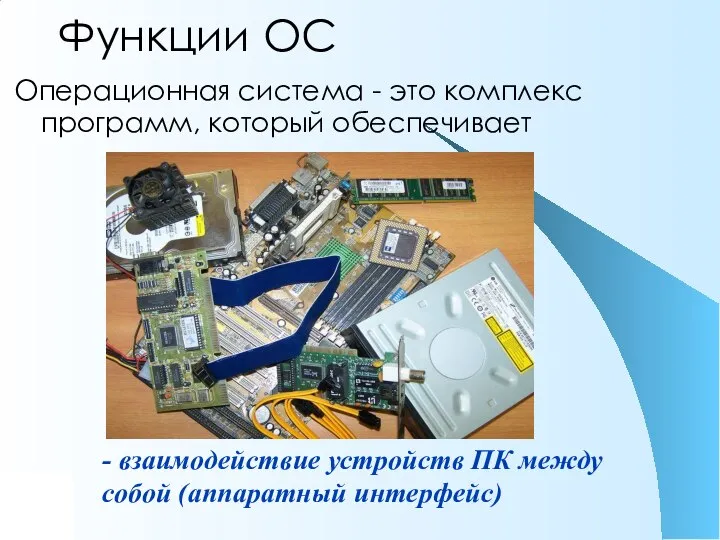 Функции ОС Операционная система - это комплекс программ, который обеспечивает -