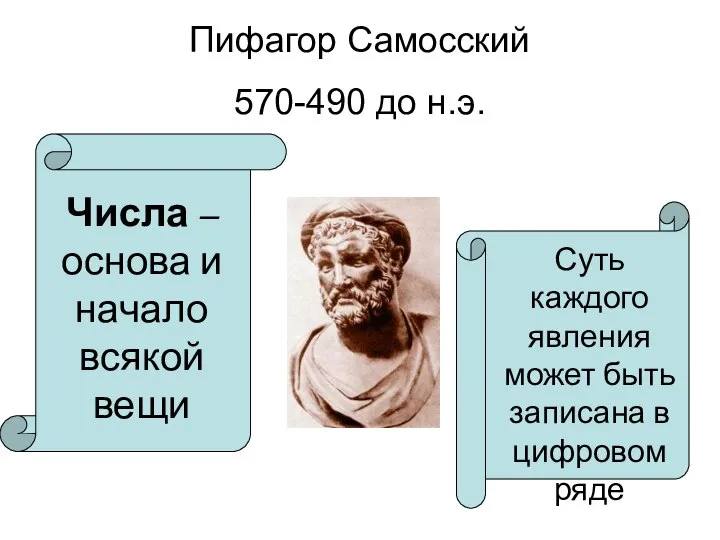 Пифагор Самосский 570-490 до н.э. Числа – основа и начало всякой