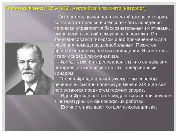 История зарождения психоаналитической теории. Зигмунд Фрейда называют отцом психоанализа. - Читайте подробнее на