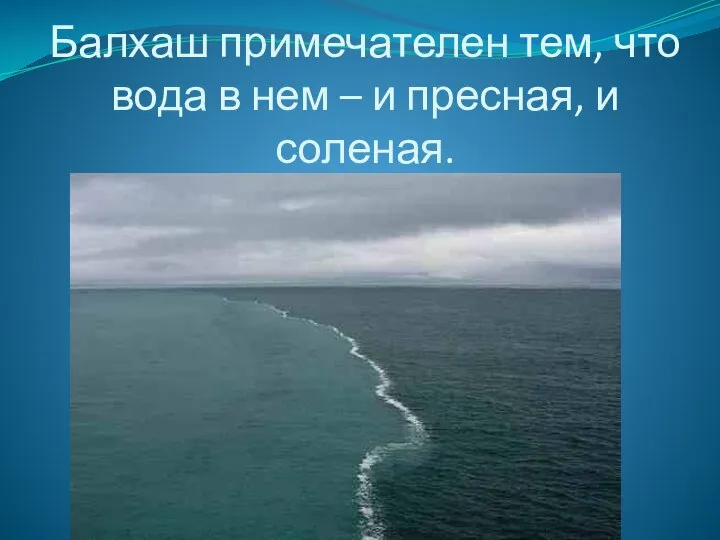 Балхаш примечателен тем, что вода в нем – и пресная, и соленая.