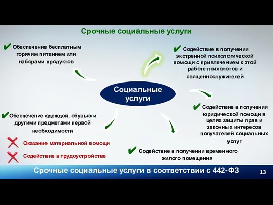 Срочные социальные услуги в соответствии с 442-ФЗ Социальные услуги Срочные социальные