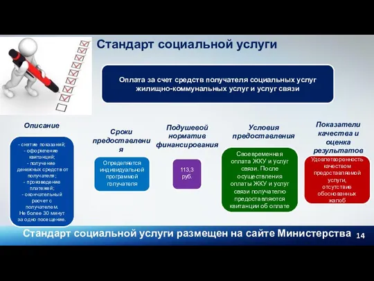 Стандарт социальной услуги Стандарт социальной услуги размещен на сайте Министерства Оплата