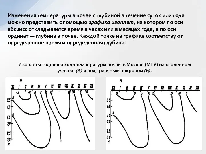 Изоплеты годового хода температуры почвы в Москве (МГУ) на оголенном участке