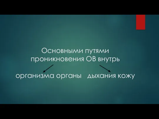 Основными путями проникновения ОВ внутрь организма органы дыхания кожу