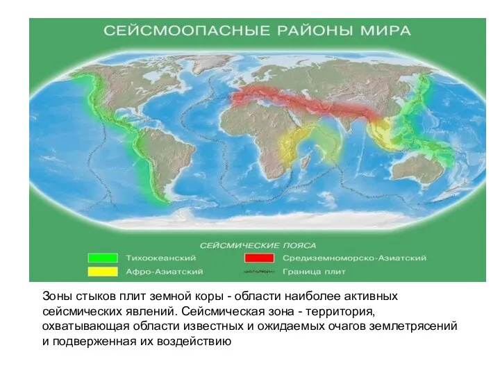 . Зоны стыков плит земной коры - области наиболее активных сейсмических