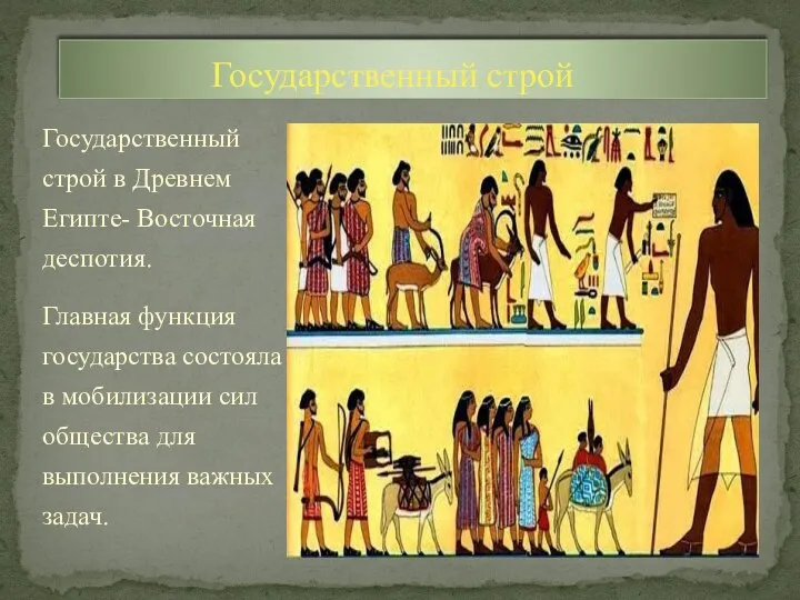 Государственный строй в Древнем Египте- Восточная деспотия. Главная функция государства состояла